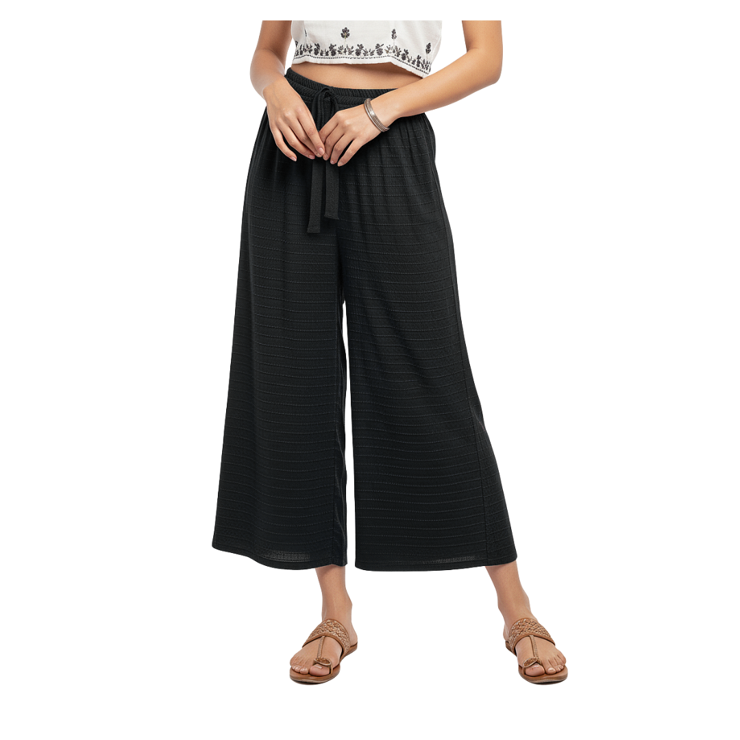 ENVAGOR Cling Series Women Palazzo| Regular Fit | Wide Leg | Office Wear| Casual Wear| 2 Pockets Black Colour