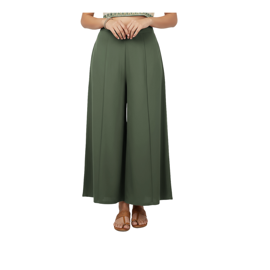ENVAGOR Eira Series Women Palazzo| Regular Fit | Wide Leg | Office Wear| Casual Wear| 2 Pockets Green Colour