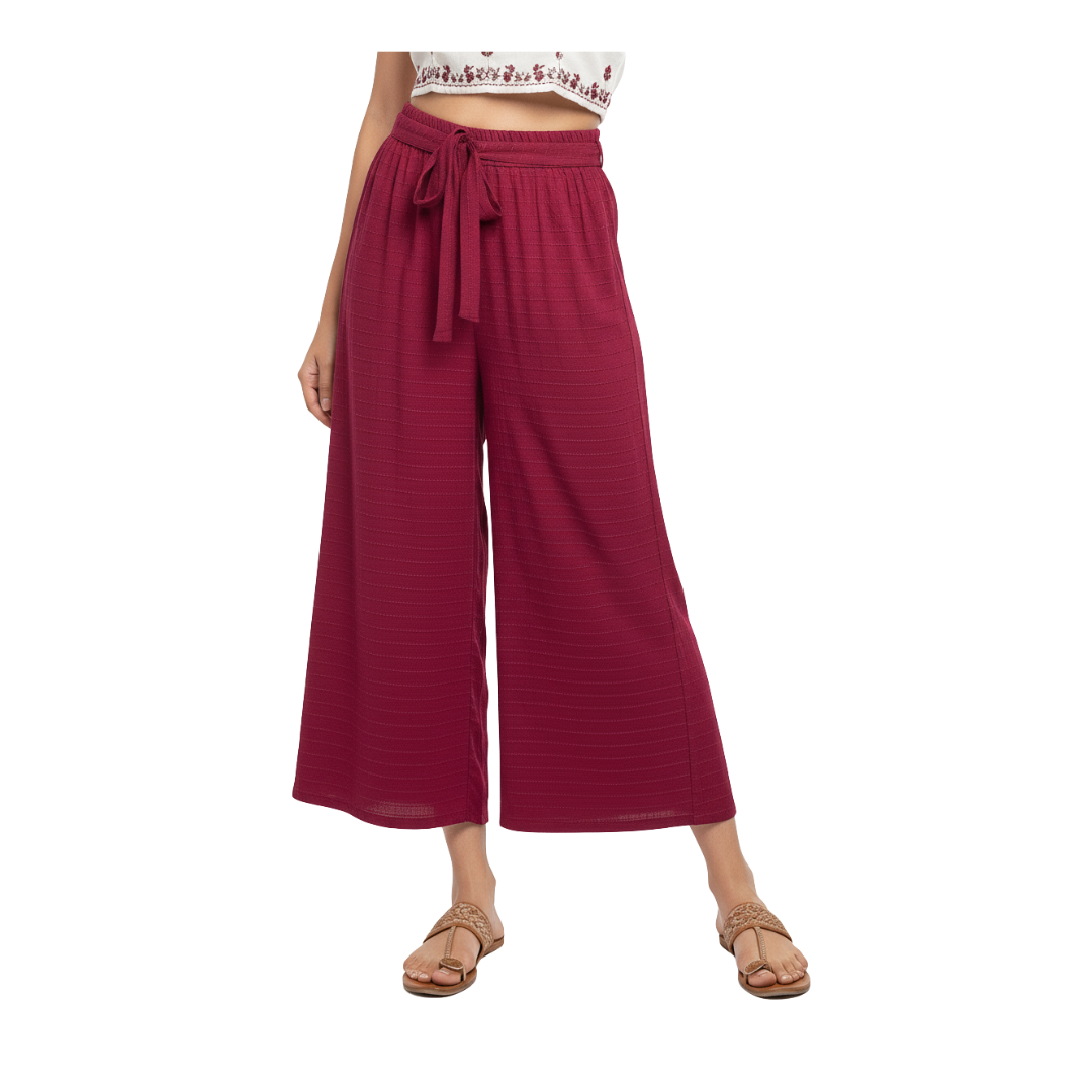 ENVAGOR Cling Series Women Palazzo| Regular Fit | Wide Leg | Office Wear| Casual Wear| 2 Pockets Red Colour
