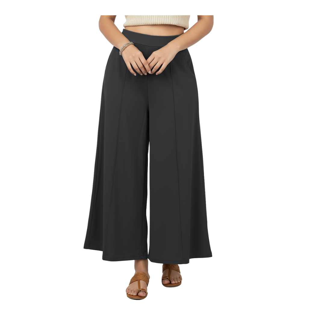 ENVAGOR Eira Series Women Palazzo| Regular Fit | Wide Leg | Office Wear| Casual Wear| 2 Pockets Black Colour