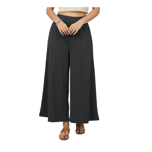 ENVAGOR Eira Series Women Palazzo| Regular Fit | Wide Leg | Office Wear| Casual Wear| 2 Pockets Black Colour