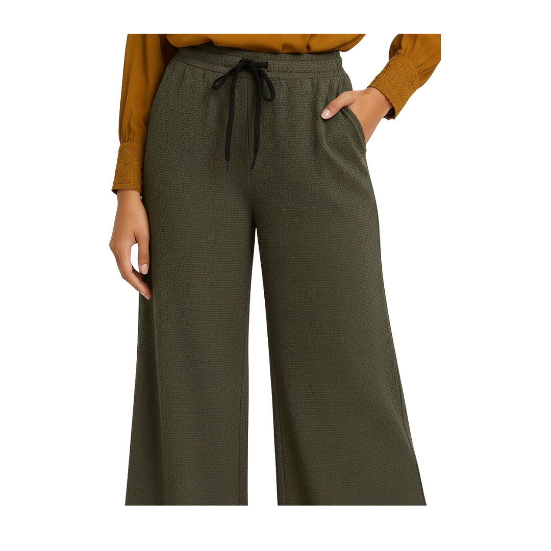 ENVAGOR Women's Solid Sena Series Comfortable 2 Pocket Regular Fit Flared Wide Leg Palazzo Pants for Office Casual Wear Brown