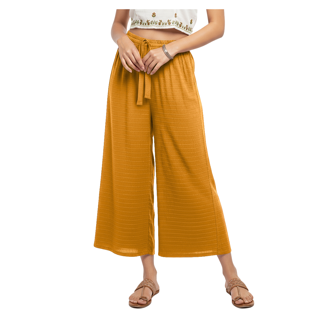 ENVAGOR Cling Series Women Palazzo| Regular Fit | Wide Leg | Office Wear| Casual Wear| 2 Pockets Mango Colour