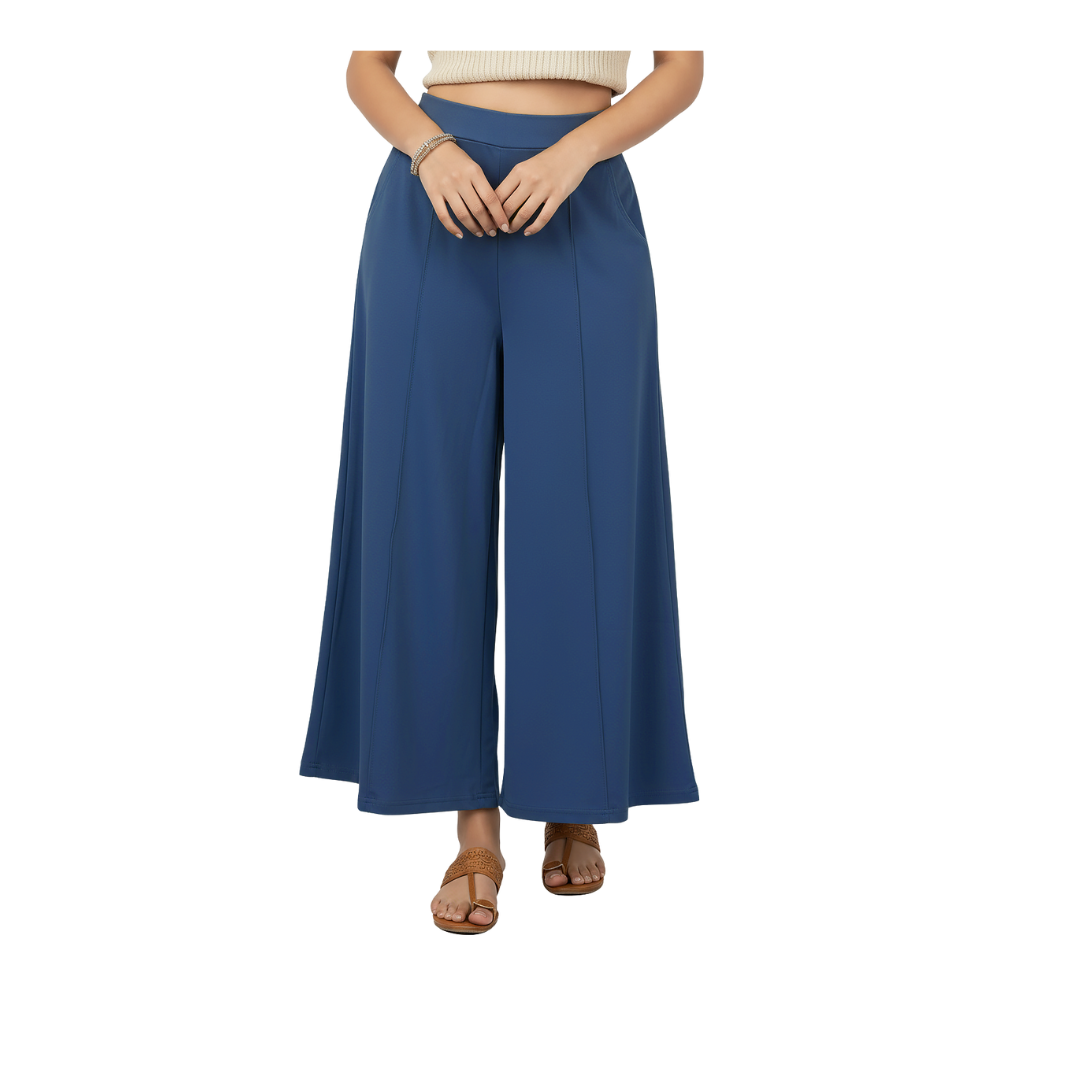 ENVAGOR Eira Series Women Palazzo| Regular Fit | Wide Leg | Office Wear| Casual Wear| 2 Pockets Blue Colour