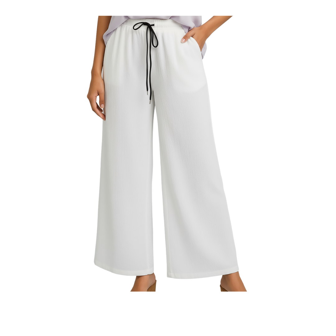 ENVAGOR Sena Series Women Palazzo| Regular Fit | Wide Leg | Office Wear| Casual Wear| 2 Pockets White Colour