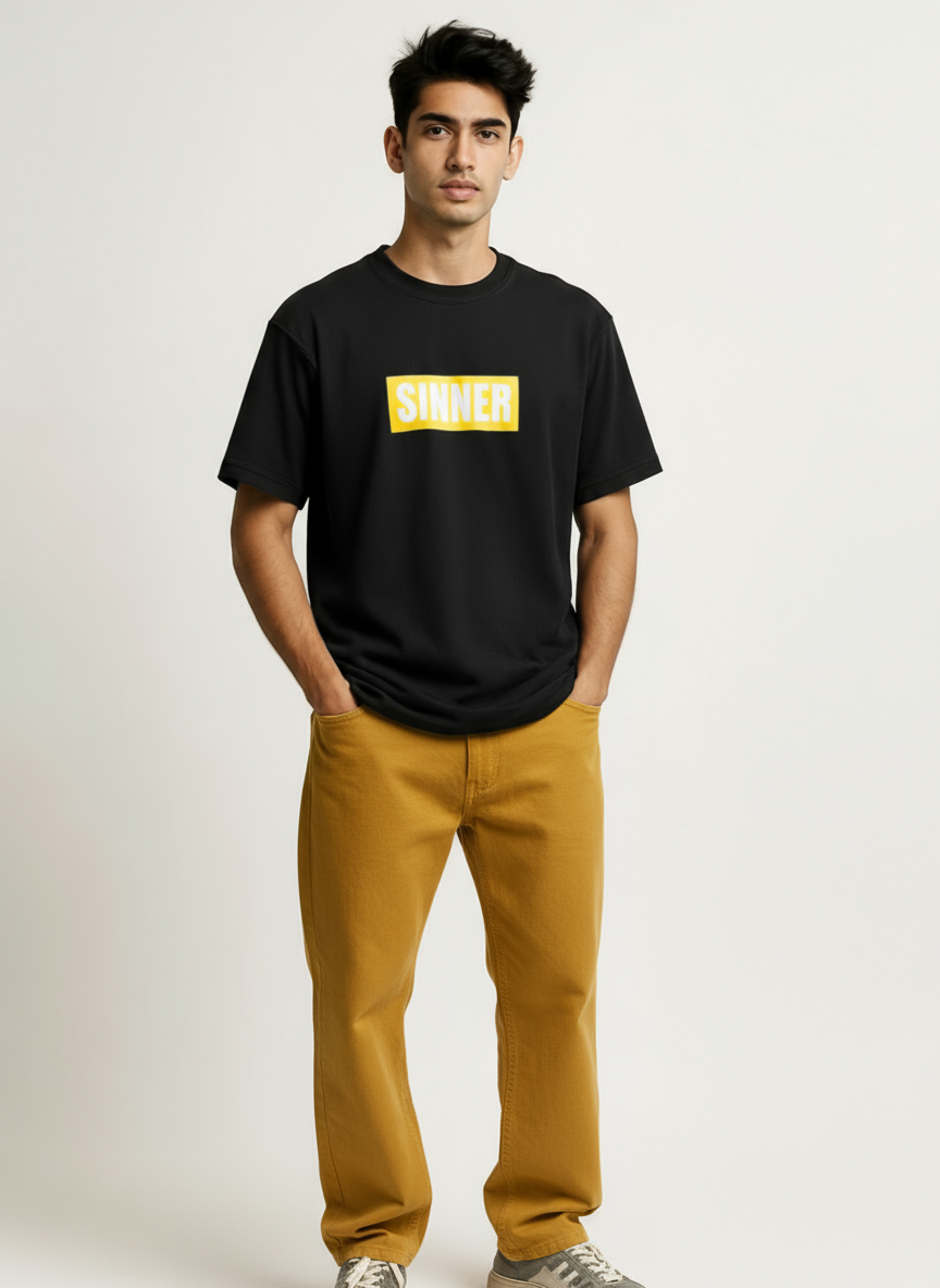 SINNER Bold Statement Black T-Shirt