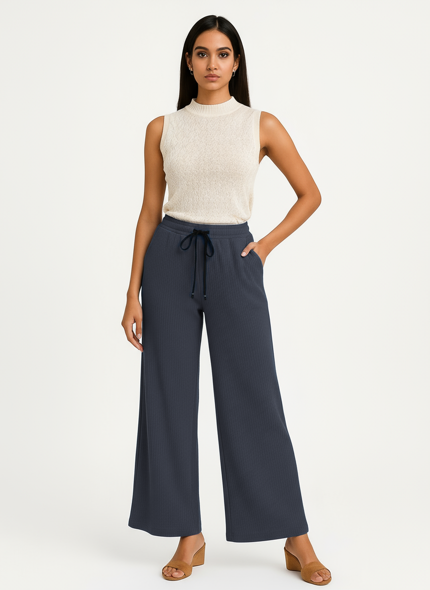 ENVAGOR Sena Series Women Palazzo| Regular Fit | Wide Leg | Office Wear| Casual Wear| 2 Pockets Dark Blue Colour