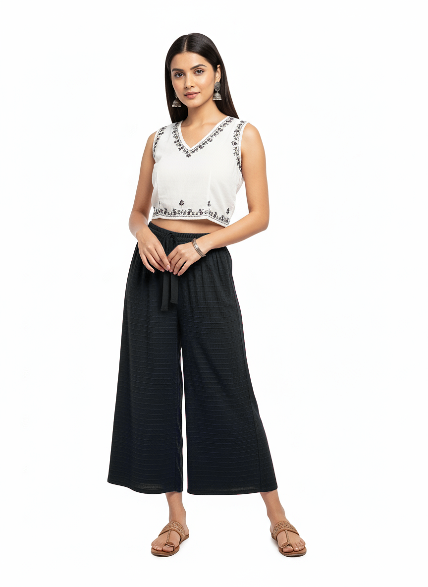 ENVAGOR Cling Series Women Palazzo| Regular Fit | Wide Leg | Office Wear| Casual Wear| 2 Pockets Black Colour