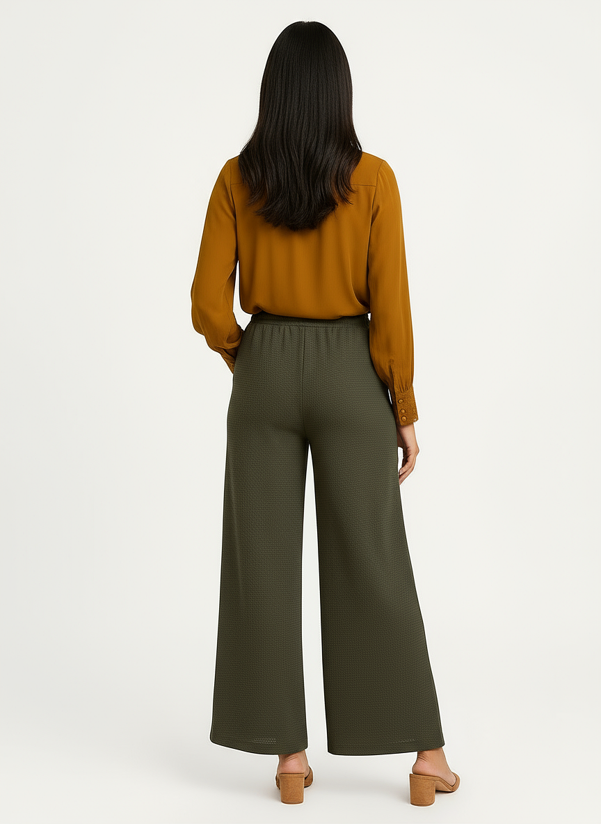 ENVAGOR Women's Solid Sena Series Comfortable 2 Pocket Regular Fit Flared Wide Leg Palazzo Pants for Office Casual Wear Brown