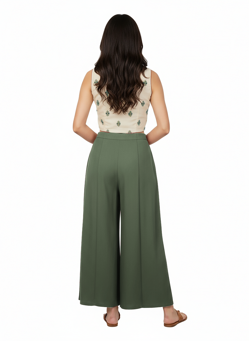 ENVAGOR Eira Series Women Palazzo| Regular Fit | Wide Leg | Office Wear| Casual Wear| 2 Pockets Green Colour