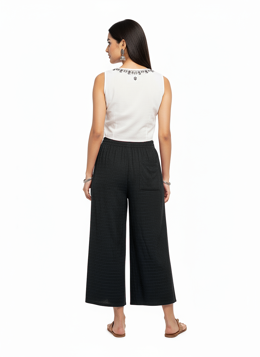 ENVAGOR Cling Series Women Palazzo| Regular Fit | Wide Leg | Office Wear| Casual Wear| 2 Pockets Black Colour