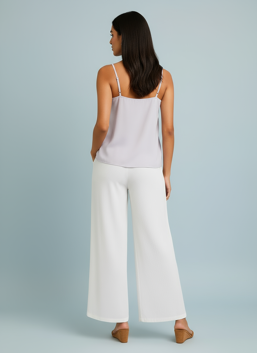 ENVAGOR Sena Series Women Palazzo| Regular Fit | Wide Leg | Office Wear| Casual Wear| 2 Pockets White Colour