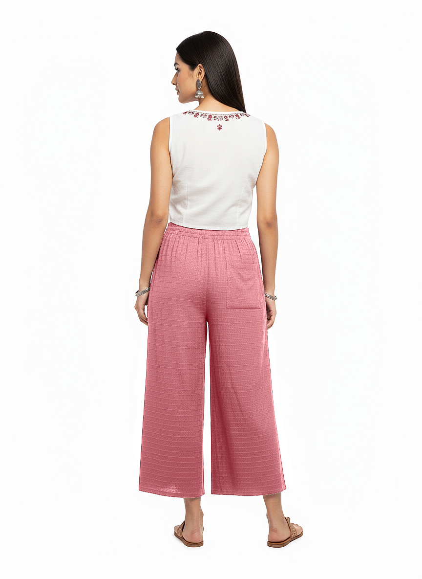 ENVAGOR Cling Series Women Palazzo| Regular Fit | Wide Leg | Office Wear| Casual Wear| 2 Pockets Pink Colour