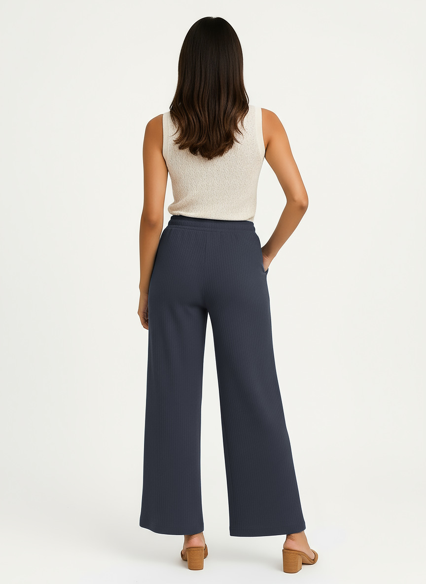 ENVAGOR Sena Series Women Palazzo| Regular Fit | Wide Leg | Office Wear| Casual Wear| 2 Pockets Dark Blue Colour