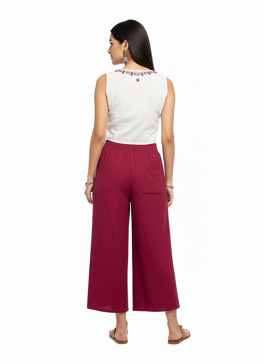 ENVAGOR Cling Series Women Palazzo| Regular Fit | Wide Leg | Office Wear| Casual Wear| 2 Pockets Red Colour