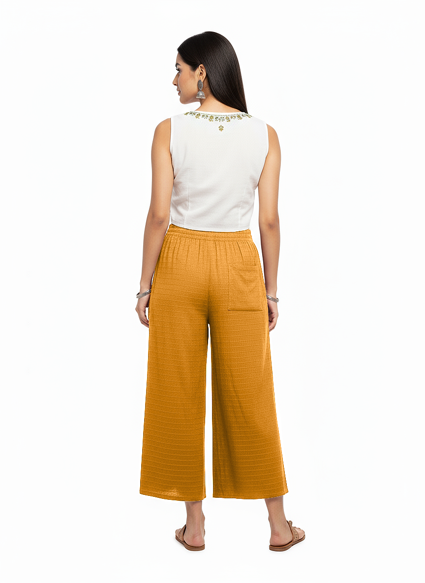 ENVAGOR Cling Series Women Palazzo| Regular Fit | Wide Leg | Office Wear| Casual Wear| 2 Pockets Mango Colour