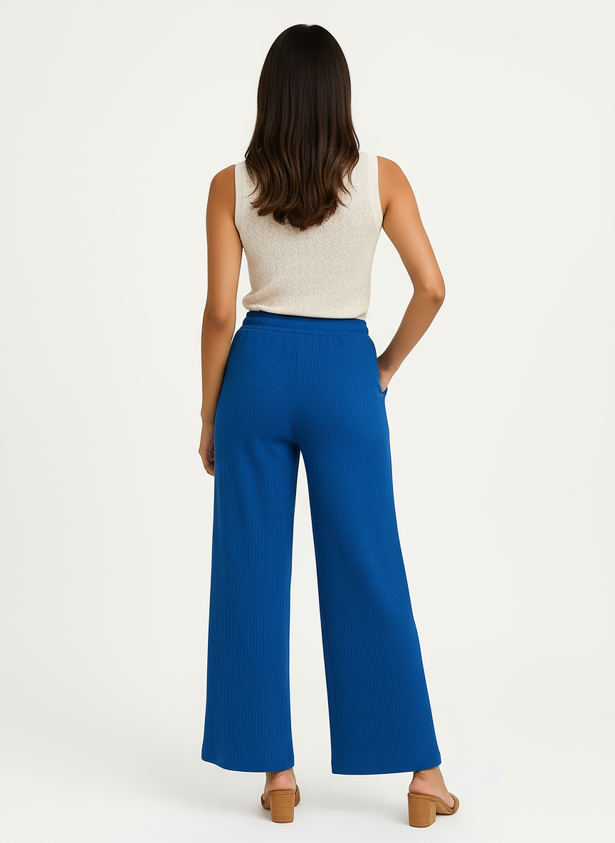 ENVAGOR Sena Series Women Palazzo| Regular Fit | Wide Leg | Office Wear| Casual Wear| 2 Pockets Blue Colour