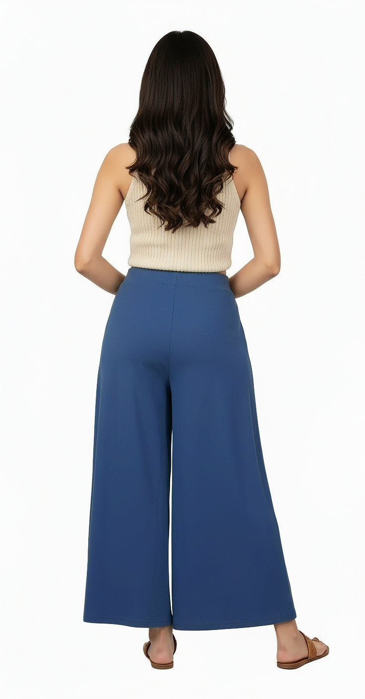 ENVAGOR Eira Series Women Palazzo| Regular Fit | Wide Leg | Office Wear| Casual Wear| 2 Pockets Blue Colour