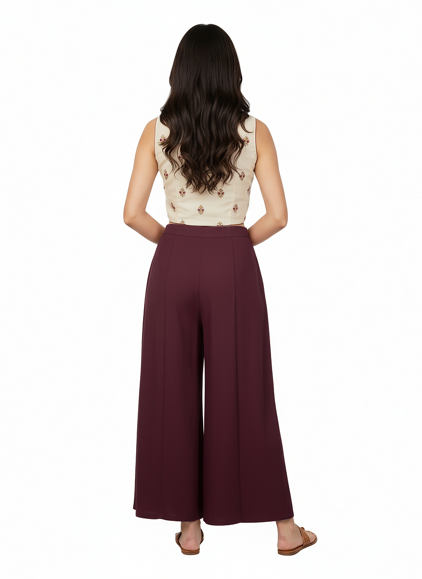 ENVAGOR Women's Solid Eira Series Comfortable 2 Pocket Regular Fit Flared Wide Leg Palazzo Pants for Office Casual Wear Red Colour