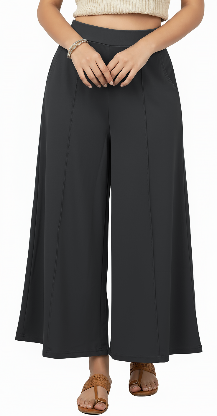 ENVAGOR Eira Series Women Palazzo| Regular Fit | Wide Leg | Office Wear| Casual Wear| 2 Pockets Black Colour
