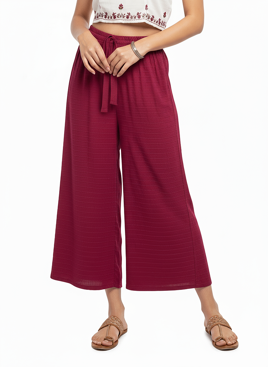 ENVAGOR Cling Series Women Palazzo| Regular Fit | Wide Leg | Office Wear| Casual Wear| 2 Pockets Red Colour