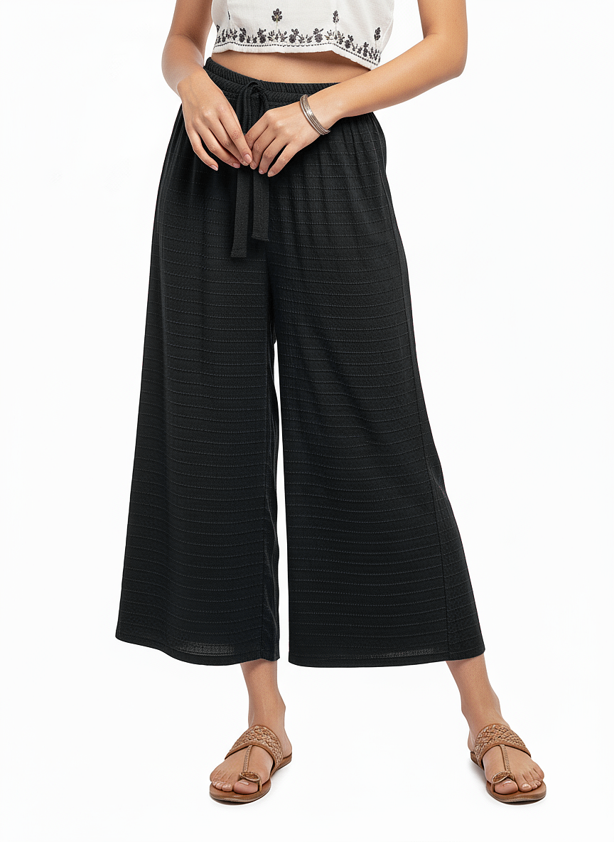 ENVAGOR Cling Series Women Palazzo| Regular Fit | Wide Leg | Office Wear| Casual Wear| 2 Pockets Black Colour