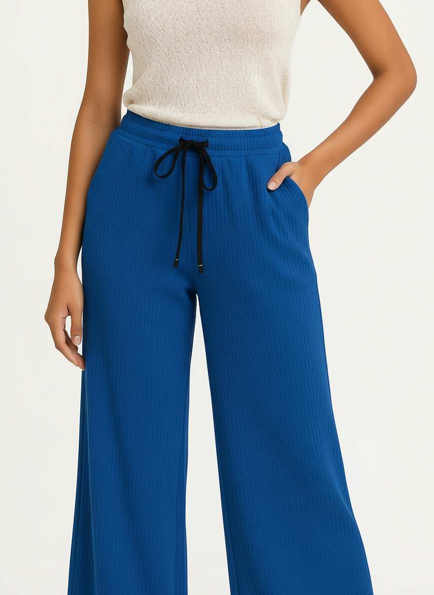 ENVAGOR Sena Series Women Palazzo| Regular Fit | Wide Leg | Office Wear| Casual Wear| 2 Pockets Blue Colour