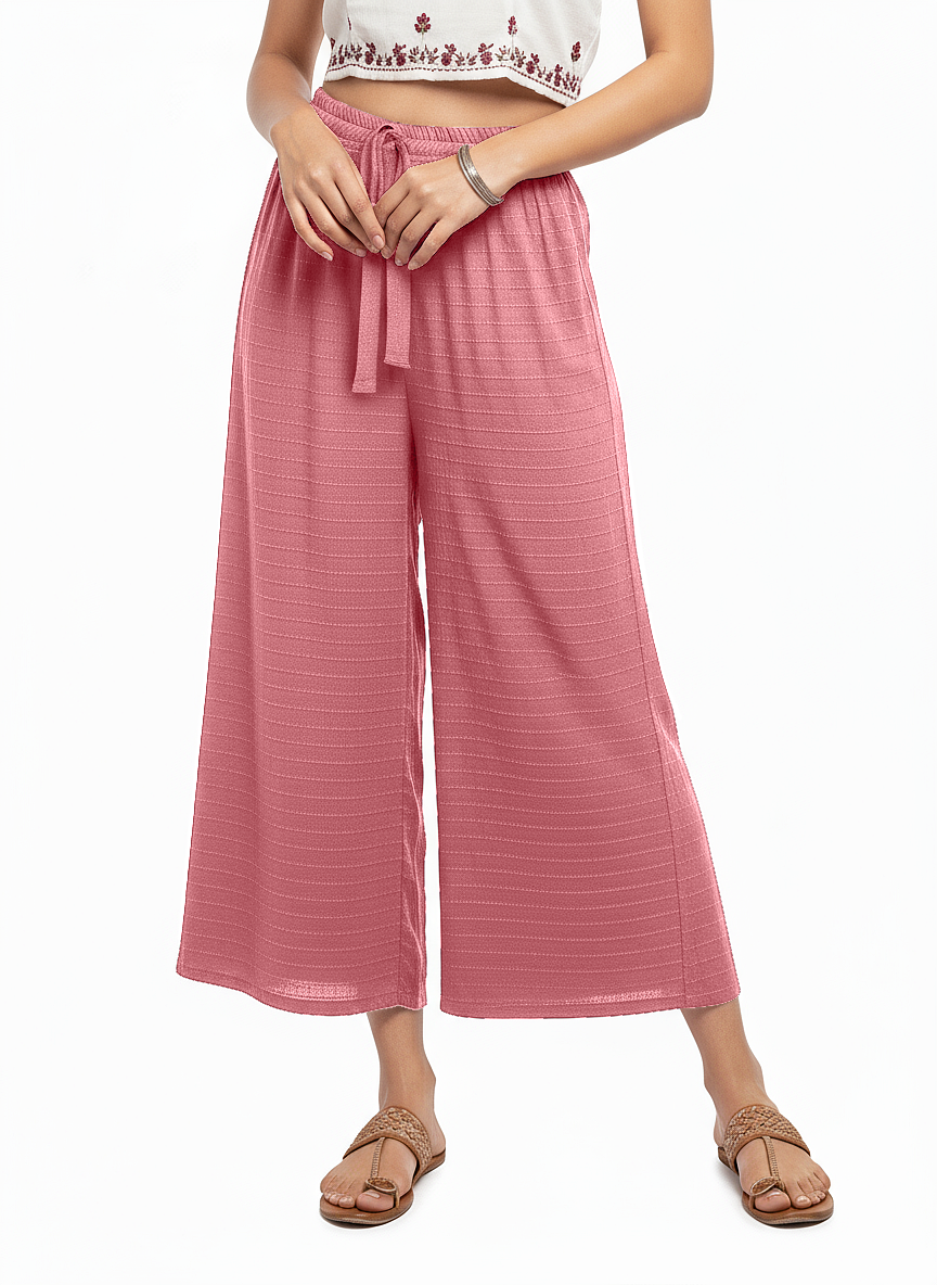 ENVAGOR Cling Series Women Palazzo| Regular Fit | Wide Leg | Office Wear| Casual Wear| 2 Pockets Pink Colour