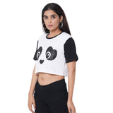 Panda Crop Top for Women - Black