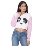 Pink Crop Panda Hoodie for Women