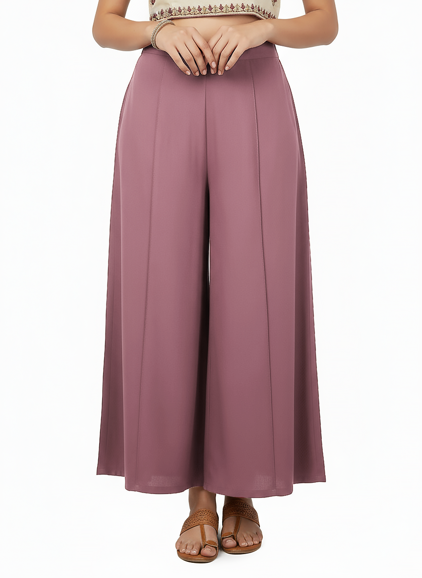 Dusty Rose High-Waist Flared Palazzo Pants