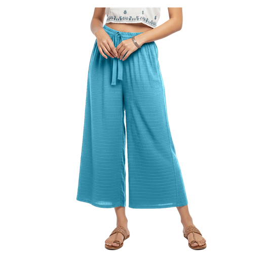 ENVAGOR Women's Solid Cling Series Comfortable 2 Pocket Regular Fit Flared Wide Leg Palazzo Pants for Office Casual Wear  Aqua Colour