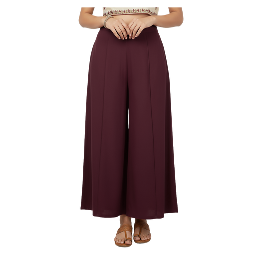 ENVAGOR Women's Solid Eira Series Comfortable 2 Pocket Regular Fit Flared Wide Leg Palazzo Pants for Office Casual Wear  Red Colour