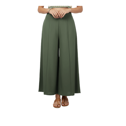 ENVAGOR Eira Series Women Palazzo| Regular Fit | Wide Leg | Office Wear| Casual Wear| 2 Pockets Green Colour