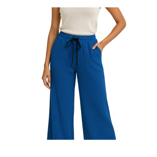 ENVAGOR Sena Series Women Palazzo| Regular Fit | Wide Leg | Office Wear| Casual Wear| 2 Pockets Blue Colour