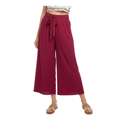 ENVAGOR Cling Series Women Palazzo| Regular Fit | Wide Leg | Office Wear| Casual Wear| 2 Pockets Red Colour