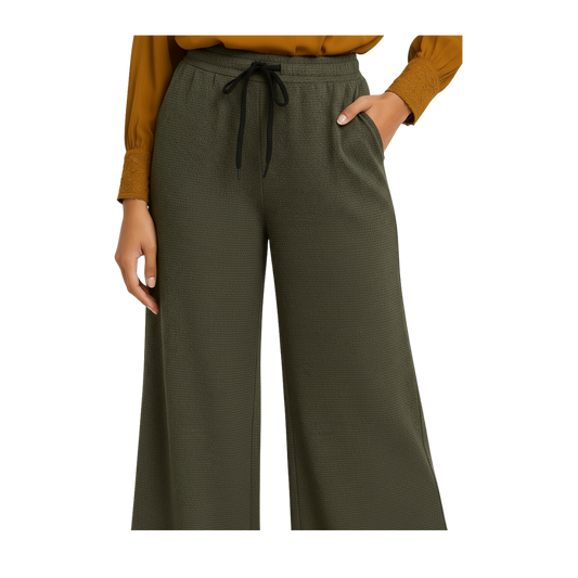 ENVAGOR Women's Solid Sena Series Comfortable 2 Pocket Regular Fit Flared Wide Leg Palazzo Pants for Office Casual Wear Brown