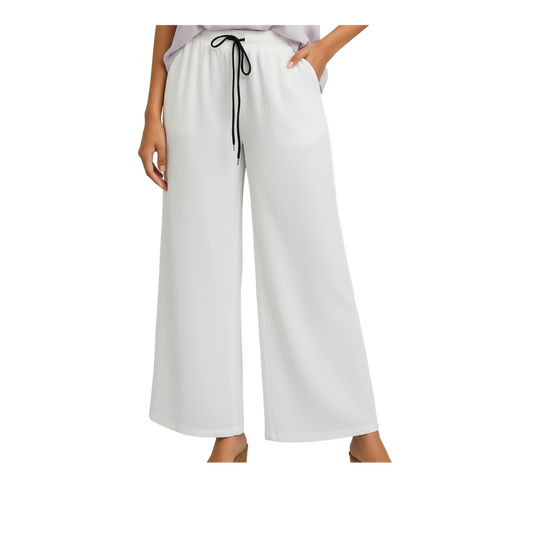 ENVAGOR Sena Series Women Palazzo| Regular Fit | Wide Leg | Office Wear| Casual Wear| 2 Pockets White Colour