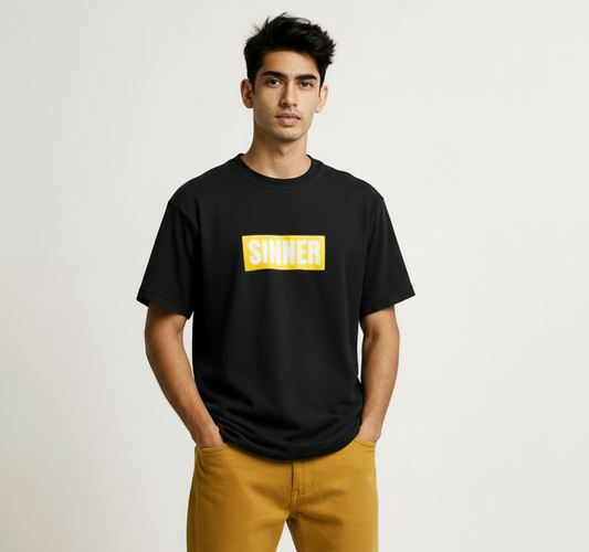 SINNER Bold Statement Black T-Shirt