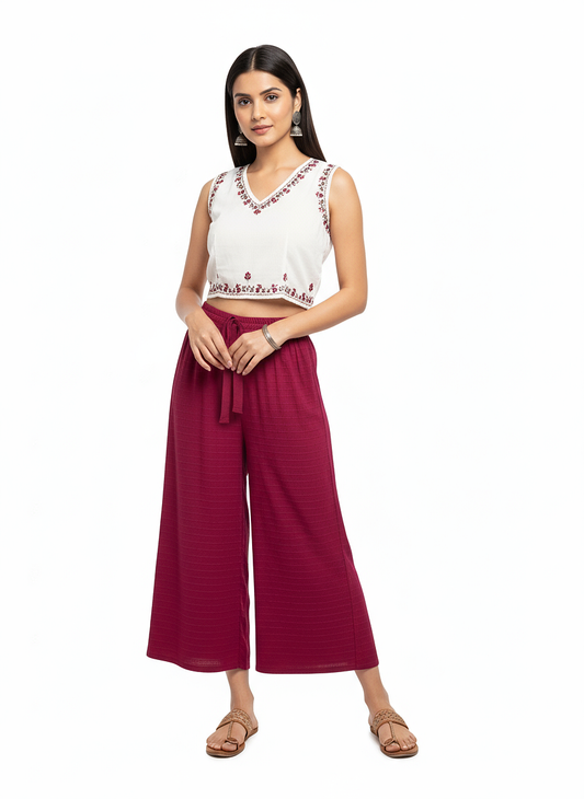 ENVAGOR Cling Series Women Palazzo| Regular Fit | Wide Leg | Office Wear| Casual Wear| 2 Pockets Red Colour