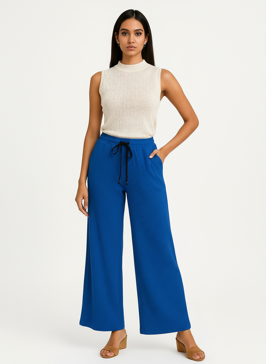 ENVAGOR Sena Series Women Palazzo| Regular Fit | Wide Leg | Office Wear| Casual Wear| 2 Pockets Blue Colour