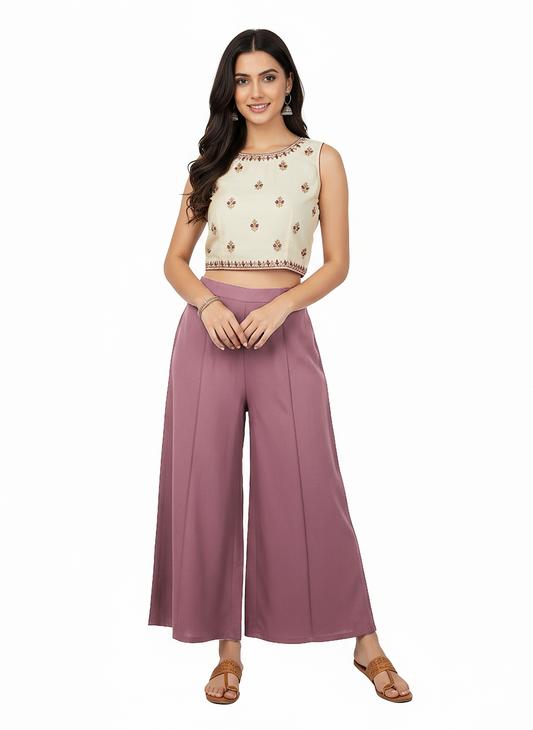 ENVAGOR Eira Series Women Palazzo| Regular Fit | Wide Leg | Office Wear| Casual Wear| 2 Pockets Pink Colour
