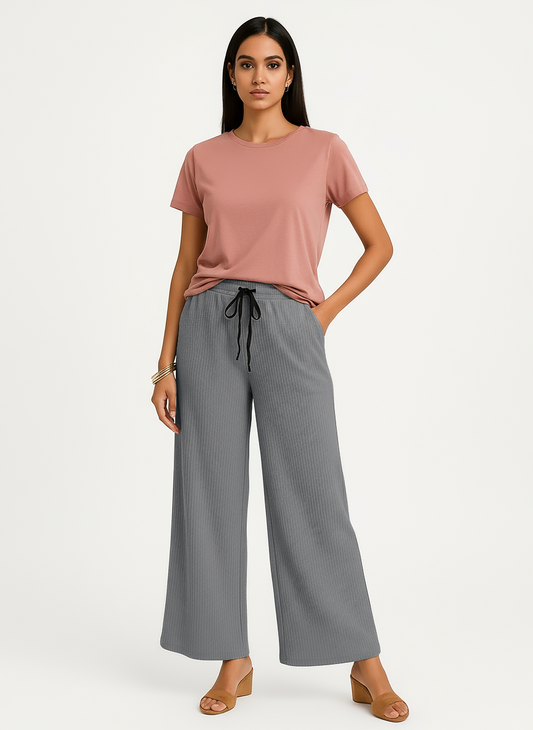 ENVAGOR Sena Series Women Palazzo| Regular Fit | Wide Leg | Office Wear| Casual Wear| 2 Pockets Grey Colour