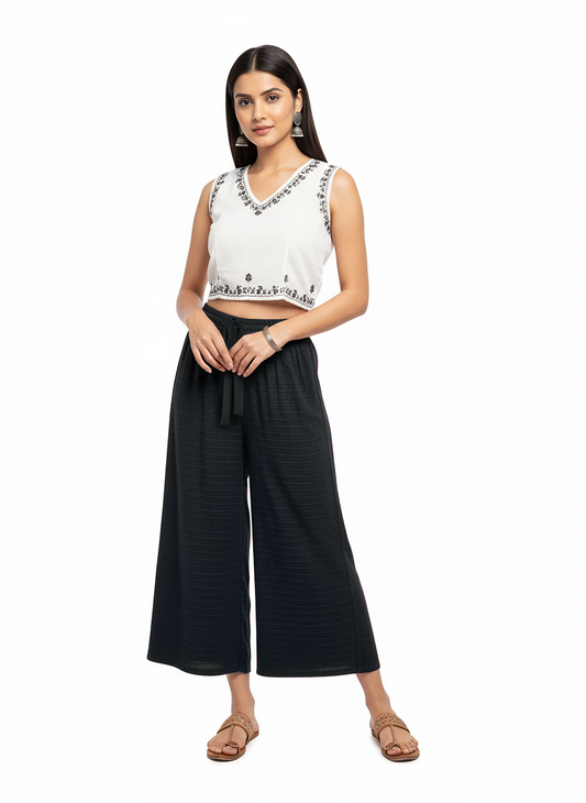 ENVAGOR Cling Series Women Palazzo| Regular Fit | Wide Leg | Office Wear| Casual Wear| 2 Pockets Black Colour