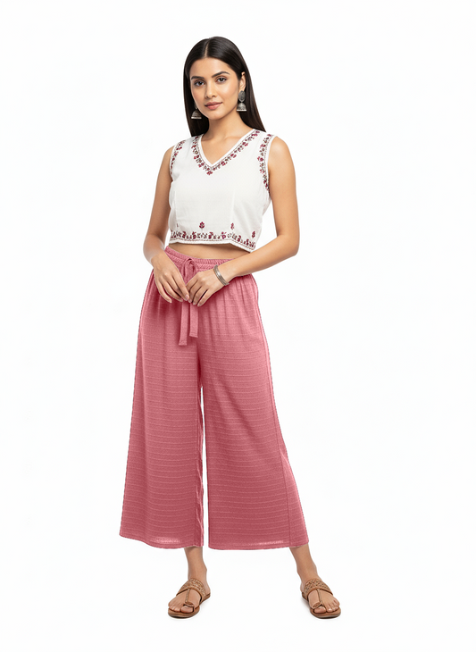 ENVAGOR Cling Series Women Palazzo| Regular Fit | Wide Leg | Office Wear| Casual Wear| 2 Pockets Pink Colour