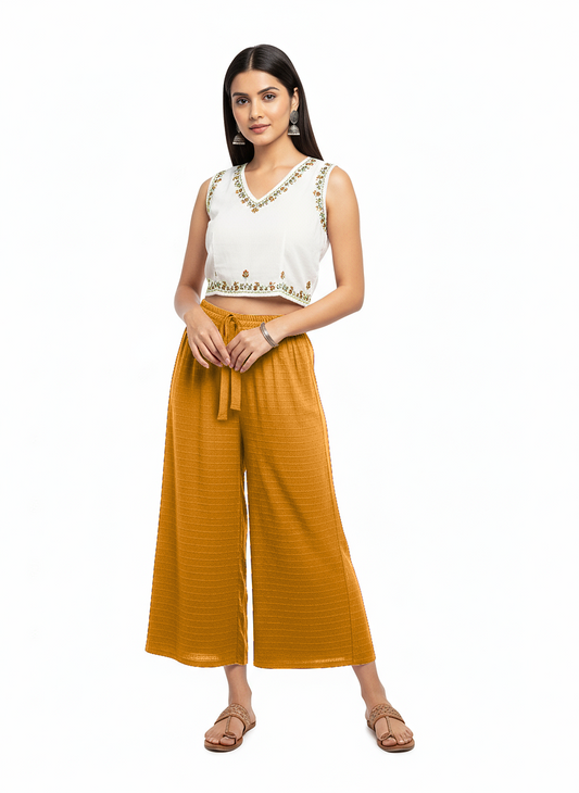 ENVAGOR Cling Series Women Palazzo| Regular Fit | Wide Leg | Office Wear| Casual Wear| 2 Pockets Mango Colour
