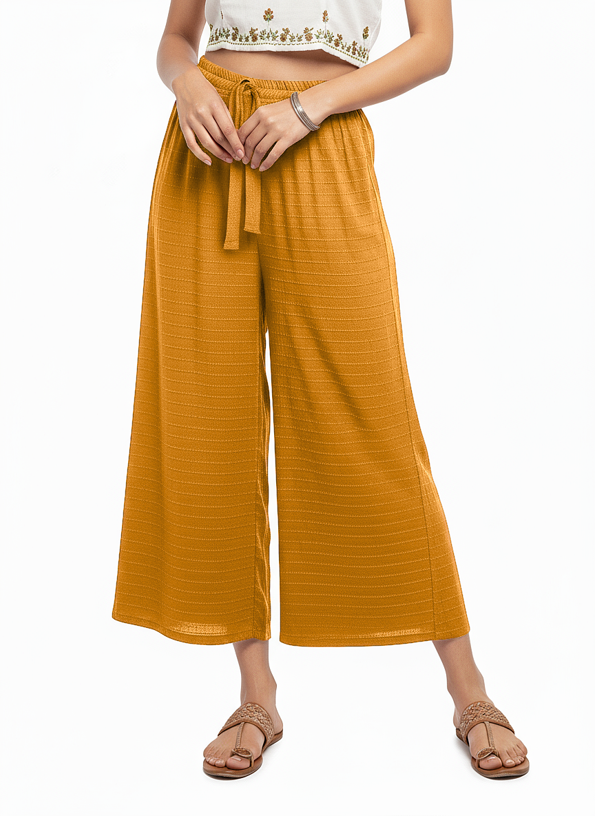 ENVAGOR Cling Series Women Palazzo| Regular Fit | Wide Leg | Office Wear| Casual Wear| 2 Pockets Mango Colour