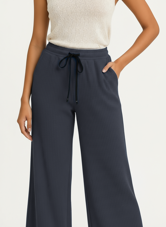 ENVAGOR Sena Series Women Palazzo| Regular Fit | Wide Leg | Office Wear| Casual Wear| 2 Pockets Dark Blue Colour