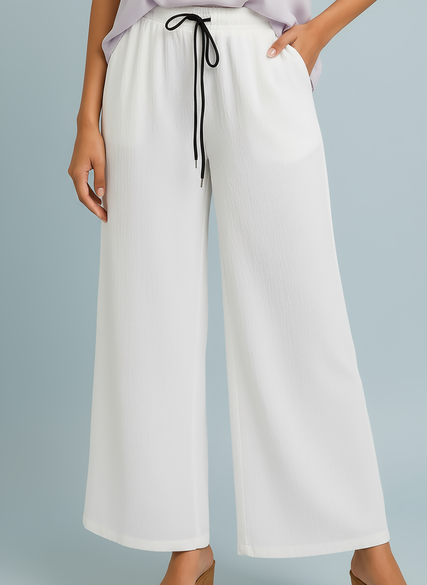 ENVAGOR Sena Series Women Palazzo| Regular Fit | Wide Leg | Office Wear| Casual Wear| 2 Pockets White Colour