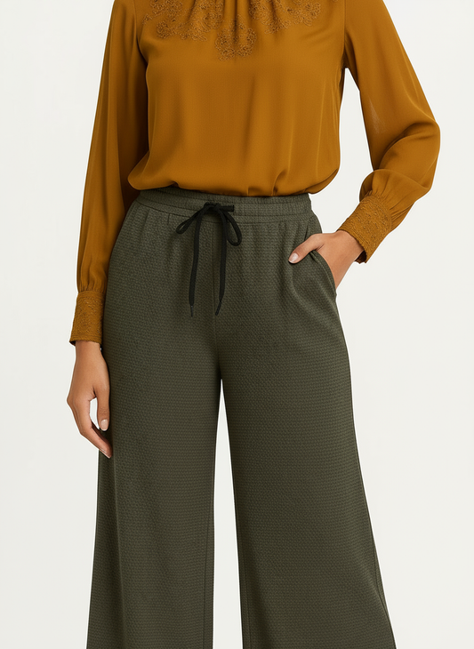 ENVAGOR Women's Solid Sena Series Comfortable 2 Pocket Regular Fit Flared Wide Leg Palazzo Pants for Office Casual Wear Brown